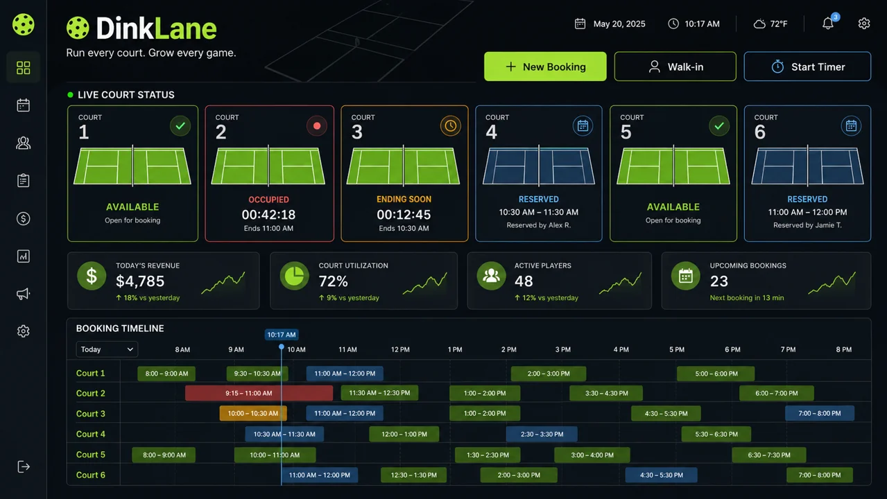 Illustrative live court operations preview using demonstration data